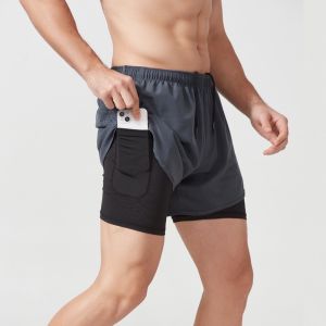 Plus Size Men Sport Shorts Quick-drying Fitness Black Double Layer Shorts Running Workout Training Outdoor Travel Shorts