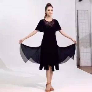 Special OfferNew Arrival Big Hem Skirt Mesh Dance Skirt Square Dance Ballroom Dance Training Dress Performance Wear Midi Dress Dancing Dresskk5