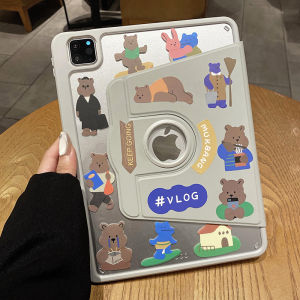 360° Rotating Stand Transparent Acrylic Pen Holder Flip Tablet Cover For iPad Mini 7 6 8.3 inch iPad 11 10 9 8 Gen Air 2025 7 6 5 4 3 2 iPad Pro 11 12.9 13 inch M4 M3 M2 2024 9.7 10.2 10.5 10.9 inch Hard Shockproof iPad Case With Fashion Stickers