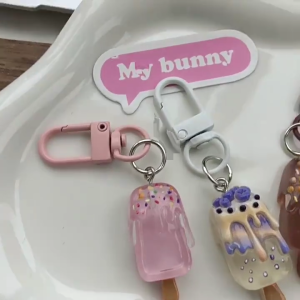 Cute Cartoon Ice Cream Keychain Sturdy Resin Key Ring For Bag Charm Accessory Perfect Gift For Friend Kids Birthday Party