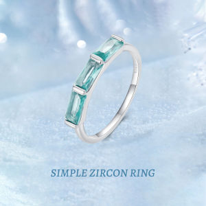 BAMOER Nhẫn Đeo Tay Zircon Hình Vuông Màu Xanh Lá Cây Nhạt Bằng Bạc Sterling 925 Nhẫn Thời Trang Đơn Giản Cho Nữ Quà Tặng Sinh Nhật Kỷ Niệm BSR329