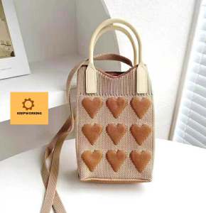 KW SHOP 1PC Knitted Mini Bag Korean Version Sweet Love Checkerboard Design Shoulder