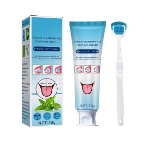 Tongue Cleaner Gel with Tongue Brush， Tongue Cleaner for Adults Fresh Mint Bad Breath & Halitosis Eliminator Kit - Remove Bad Breath Clean Tongue Coating Maintain Oral Health 50g