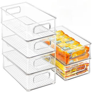1 Pc Stackable Refrigerator Organizer Bins Clear Kitchen Organizer Container Bins with Handles Cabinets Shelves Drawer Freezer - Food Safe BPA Free