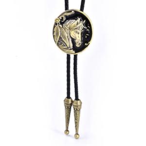 Bolo Tie for Men Western Cowboy Style Necktie with Relief Horse Buckle Decorations Halloween Costume Accessories