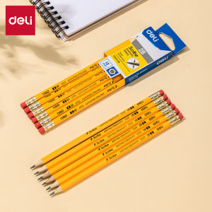 Hộp 12 cây bút chì 2B Deli scribe EC037 / C037 viết chì có đầu tẩy hình lục giác