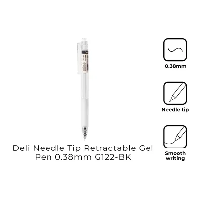 Deli G122-BK Needle Tip Retractable Gel Pen 0.38mm
