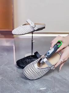 2025 New Summer Half-Slippers For Outdoor Wear Hollow Flat Woven Fishnet Shoes With Closed Toe