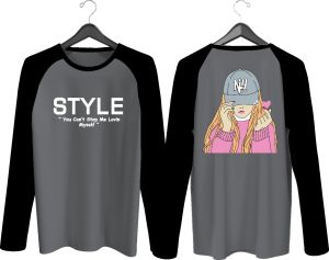 Kaos Atasan Wanita Lengan panjang / Kaos raglan Wanita sablon topi Sarangheo depan belakang / Kaos Cewek/ Kaos Oblong/ Baju Kaos Tshirt/ Tshirt wanita/ Tshirt cewek/ Baju Wanita