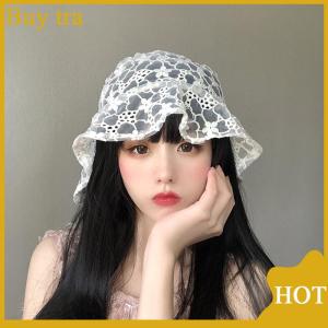 [Buytra] Sweet Cute Lace Hat Hollow Flower Bucket Hat Fashion Women Fisherman Hat Breathable Sunshade Sunscreen Hat