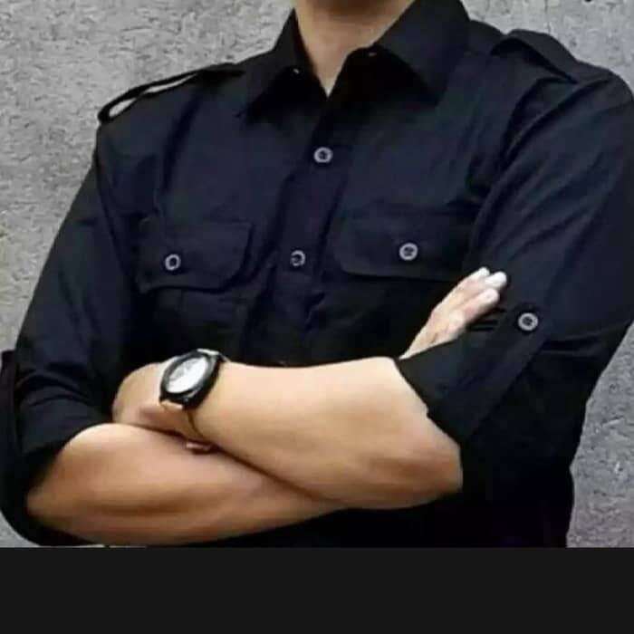 Kemeja PDH Hitam Polos Panjang Kemeja Casual Bahan Katun Kemeja