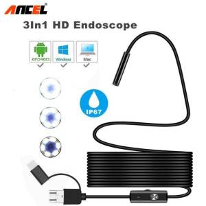 【Local Stock】ANCEL 5.5mm Mini Endoscope Camera 3 in 1 Micro Type C USB Borescope With Flexible Hard Cable Waterproof 6 LED Lights Camera Suitable For OTG/UVC Android Phones PC