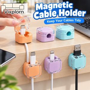 Vixplorn Magnetic Cable Clips Self Adhesive Desk Cable Management Cord Winder For Type C HDMI Lightning