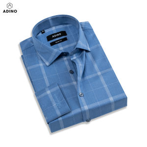 Áo sơ mi nam kẻ sọc caro màu xám tím ADINO vải sợi tre Bamboo mềm mịn thoáng mát dáng slimfit công sở trẻ trung S275