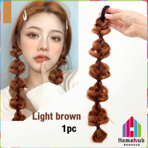 Homehub Natural Dyed Ponytail Wig Twist Braids Hand Editing Bubble Ponytail Wig Synthetic Ponytail Straight Hair Wig