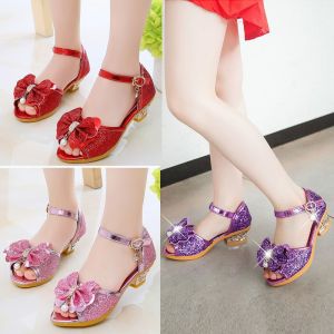 Dép Cao Gót Bé Gái sz 26-36 Sandal Công Chúa Đính Nhũ Lóng Lánh Giày Nhảy Giày Khiêu Vũ Cho Bé