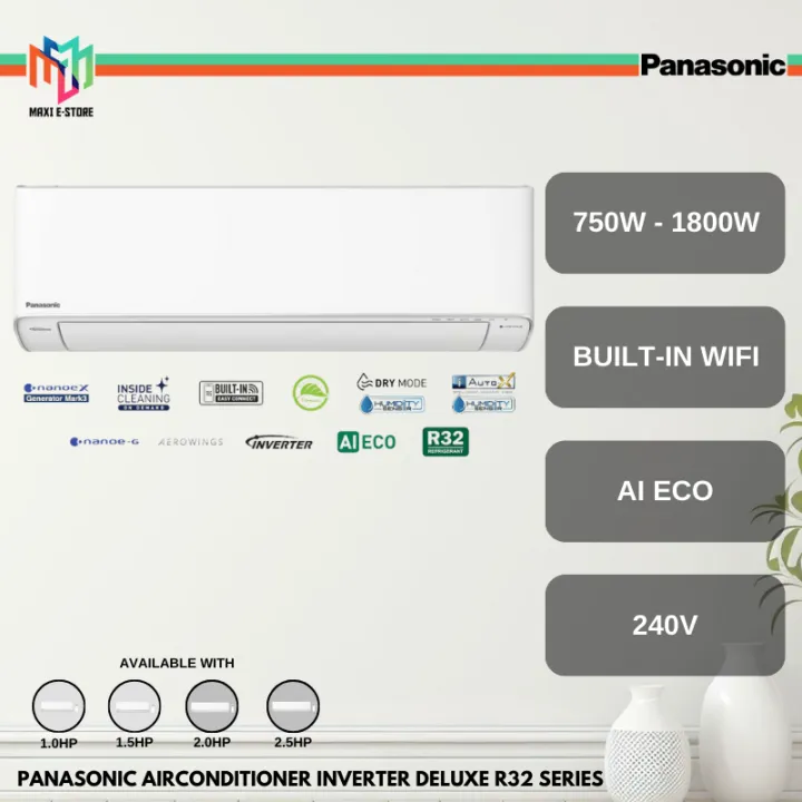 Panasonic CSKU9AKH Inverter Deluxe R32 Series Air Conditioner 1.0HP 1.5HP 2.0HP 2.5HP 5 Star Rating Built In Wifi Aircond CSKU12AKH CSKU18AKH CSKU24AKH Penghawa Dingin