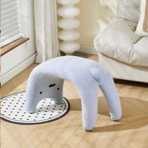 UrbanSpace SG- Cute Cat Wooden for Home Entrance Shoe Changing Entryway Sofa Lambswool Dressing Makeup Stool