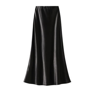 9836 Pleated Slim Fit A-Line Long Women Spring Draped Satin Mermaid Skirt