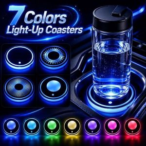 NOBLELYN Intelligent Sensing Car Illuminated Cup Mat 7 Colors LED Colorful Light Coaster Unique Waterproof Ambient Light Coaster Vehicle Decoration