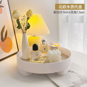 Nordiac Square Wooden Desktop Storage Tray Round Cosmetics Storage Box