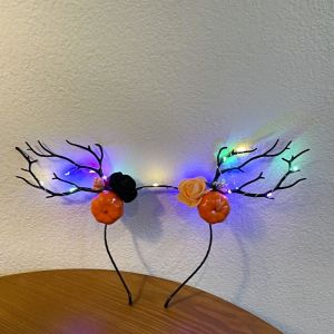 IPIE2 Elk Ears Halloween Glowing Antler Hair Hoop Pumpkin LED Fairy Deer Ear Headband Sweet Headband Kids Head Wear Festival Decoration