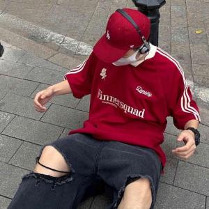 【From Perak】ProMan winnersquad t shirt Preppy Letter Pattern Contrast Binding T-Shirt for Women Hip Hop Style Mesh oversize Top Fashion trends Embroidered patterns Couple streetwear printed short sleeved baggy baju tshirt jersey bola Lengan pendek lelaki