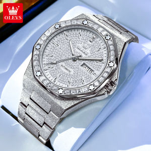 OLEVS Automatic Watch For Men Original Waterproof Luxury Full Diamond Dial Gold Stainless Steel Swiss Mechanical Movement Casual Calendar