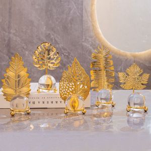 UMBRAULI Non-slip Leaf Ball Ornaments Rust-proof Fine Craftsmanship Crystal Ball Table Decoration Widely Use Wear-resistant Metal Leaf Crystal Ball Collectibles Home