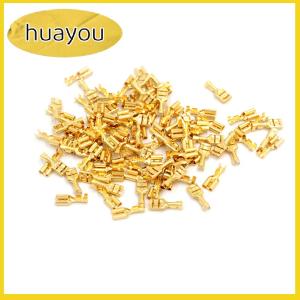 huayou ขั้วต่อสายขั้วขั้วต่อสายไฟสำหรับรถยนต์ลำโพงทองเหลืองสีทองขนาด6.3มม. จำนวน100ชิ้น
