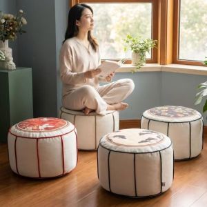 STRONGI Removable Sofa Stool Cover Round New Chinese Style Storage Leg Bench Washable Unstuffed Toy Storage Bag Home Use
