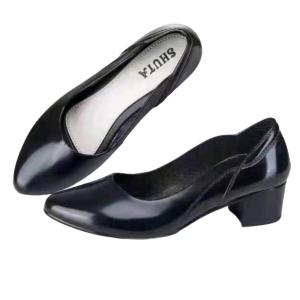 Womens Black Slip-On Shoes 5CM Rubber Non-Slip Sole Stylish High Heels for Students & Professionals Comfortable Office Footwear Classic Black Color 090523