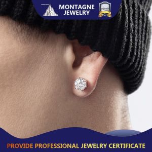 Montagne Jewelry Moissanite Diamond Earrings 925 Silver with 18K White Gold Plating Fine Jewellery D Colour Moissanite Diamond Stud Earring