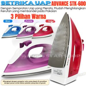 Setrika Listrik Uap Advance STK-600 – Setrika Listrik Anti Lengket - Setrika Uap Listrik - Hemat Listrik 400 Watt - Steamer Baju Spray - STK600