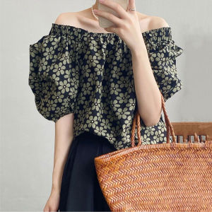 Korean Shirt Female New Fashion Bubble Sleeve Top Summer Clothes Off-the-shoulder Floral Shirt Lady Gentle Bohemian Casual Tops