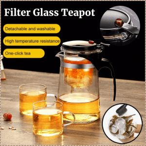 One-Click Filter Teapot Glass Teapot Tea Water Separation Non-rusting Tea Set Safety Protection Washable Stainless Steel Filter Screen 茶壶