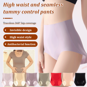 Women Antibacterial High Waist Panties Soft Silk Protein Material Non-marking Breathable Summer Plus Size Underwear L-2XL