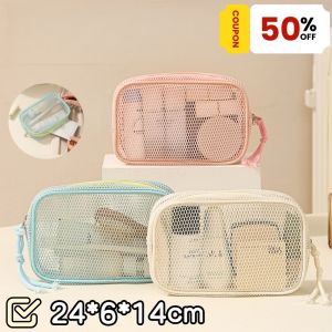 ZEFAN 【COD】ถุงหน้าตาข่าย ถุงล้างเดินทางแบบพกพาของผู้หญิง การระบายน้ำมัลติฟังก์ชั่นและถุงเก็บแต่งหน้าที่ระบายอากาศ ความจุขนาดใหญ่