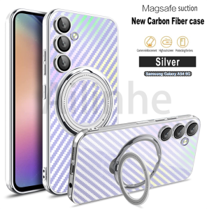 For Samsung Galaxy S24 S23 S22 Plus Ultra S23 S20 FE Case Carbon Fibre Transparent Laser Shockproof Armor Holder Ring Stand Phone Back Cover