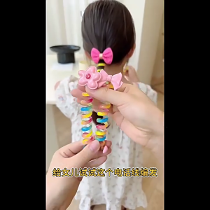 Ikat Rambut Elastis สำหรับเด็กหลากสีน่ารักที่รัดผมที่มัดผมเสน่ห์น่ารักที่มีดีไซน์หยิกปรับได้