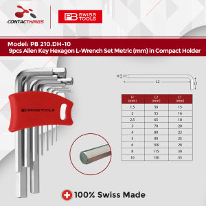 PB SWISS TOOLS 9pcs Allen Key Hexagon L-Wrench Set Metric (mm) in Compact Holder PB 210.DH-10