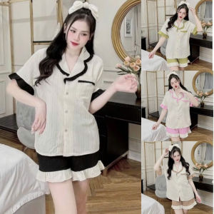 Đồ bộ nữ pijama chất xốp gân dài tay mặc nhà cao cấp