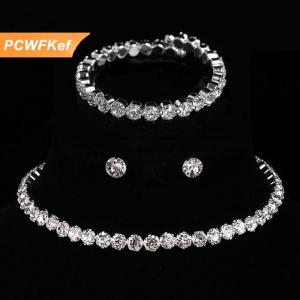 【PCWFKef】 4 cái bộ Phụ Nữ Pha Lê Trang Sức Set Cho Phụ Nữ Quyến Rũ Vòng Cổ Vòng Đeo Tay Stud Bông Tai Trắng Zircon Chuỗi Vòng Cổ