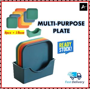 [Random Colour]Multi-Purpose 8pcs Plates Set-plastic plate tableware dining for snackfruitfood plate