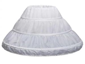 WH ci White Children Petticoat A-Line 3 Hoops One Layer Kids Crinoline Lace Trim Flowe