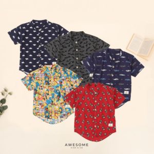 AWESOMEKIDS Kemeja Motif Kemko Hem Anak Laki Laki Kerah Koko Gillian Shirt Kemeja Natal Christmas