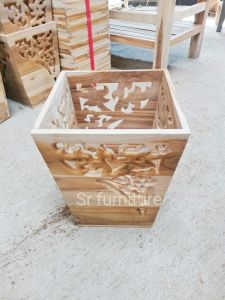 ถังขยะ น้ำมันไม้สัก 200 มล ถังขยะไม้สักแท้ ลายฉลุ