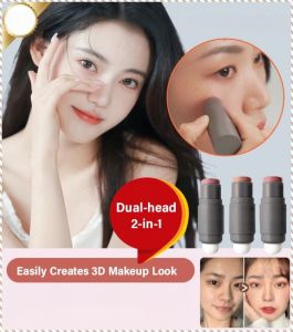 Easy Create 3D Makeup Look [One Dab Three Uses] Poke Blush Stick/Dual-Head 2-In-1 Natural Transucent Mushroom Head Soft Color Blush/Sliky Sumdge Sponge Mouisturize  Stick