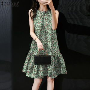 ZANZEA Women Sleeveless Round-Neck Dresses Holiday Vintage Floral Printed A-LineDress # 7