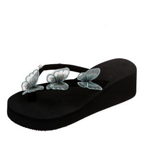 Free Shipping New Butterfly-Style Women’S Sandals With Thick Soles Wedge Heels And Pearl Embellishments Available In Large Sizes For Beach Wear